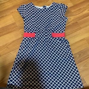 Gymboree blue checker like dress with coral band at waist